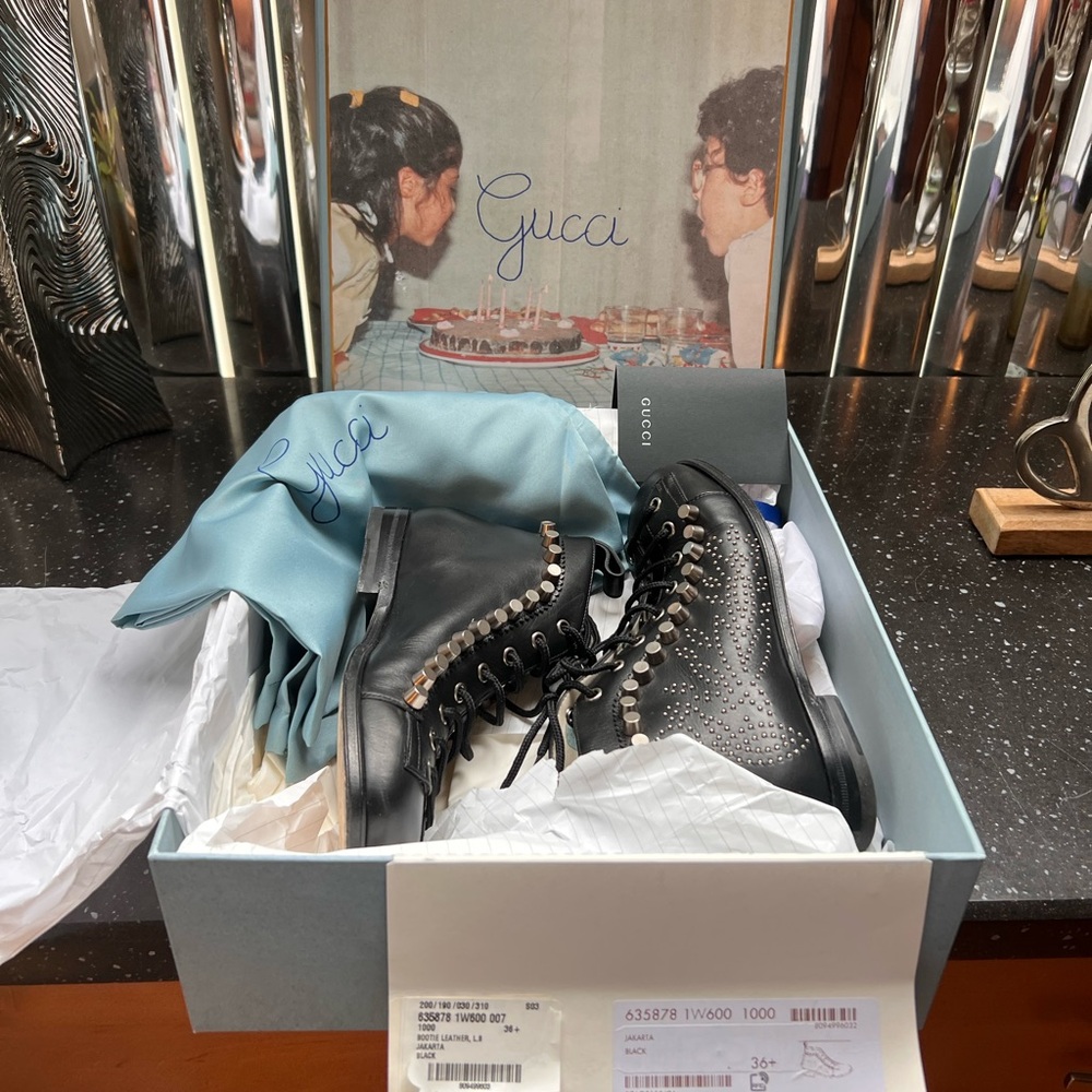 Gucci Studded Black Lace-Up Boots